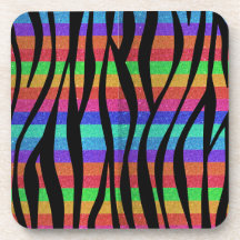 Glitter Rainbow zebra stripes Beverage Coasters