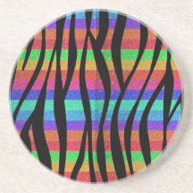 Glitter Rainbow zebra stripes Coaster