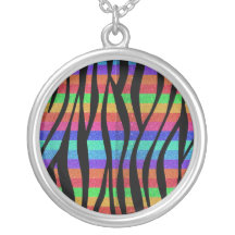 Glitter Rainbow zebra stripes Custom Necklace