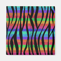 Glitter Rainbow zebra stripes Fridge Magnets