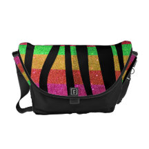 Glitter Rainbow zebra stripes Messenger Bags