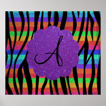 Glitter rainbow zebra stripes monograms posters