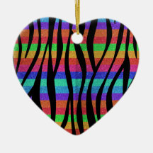 Glitter rainbow zebra stripes christmas tree ornament