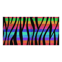 Glitter Rainbow zebra stripes Photo Card