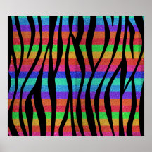 Glitter Rainbow zebra stripes Posters