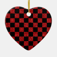 Glitter red and black checkered pattern ornament
