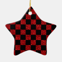 Glitter red and black checkered pattern christmas ornament