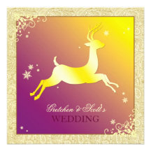 Glittering Gold Reindeer Winter Wedding Invitation