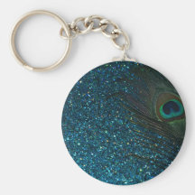 Glittery Aqua Peacock Keychain