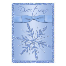 Glittery Blue Snowflake Directions Enclosure Card Business Card Templates
