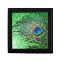 Glittery Green Peacock Feather Still Life Gift Box