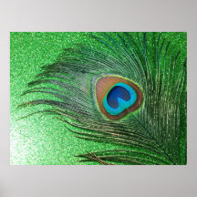 Glittery Green Peacock Feather Still Life Posters