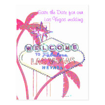 Glittery Palms Las Vegas Save the Date Post Card