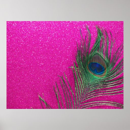 Glittery Pink Peacock Feather Print