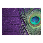 Glittery Purple Peacock Wedding RSVP Cards Personalized Invitation