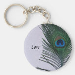 Glittery White Peacock Feather Still Life Key Chain