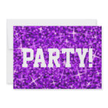 Glitz Purple 'Party!' invitation white text