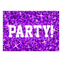 Glitz Purple 'Party!' invitation white text