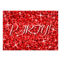 Glitz Red 'Party!' invitation pink text