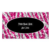 Glitz Zebra Pink Black Oval business card