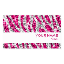 Glitz Zebra Pink business card white stripe