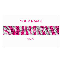 Glitz Zebra Pink stripe white back Business Card Templates