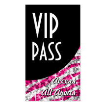 Glitz Zebra Pink 'VIP Pass' Black Curve portrait Business Cards