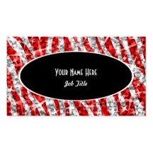 Glitz Zebra Red black oval business card