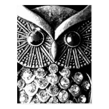 Glitzy Jewelled Metal Owl Post Cards