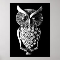 Glitzy Jewelled Metal Owl Print