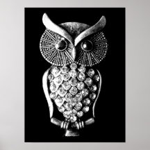 Glitzy Jewelled Metal Owl Print