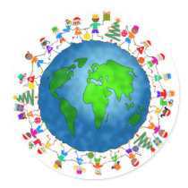 Global Christmas Kids Round Stickers