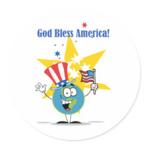Globe with American Flag Round Sticker