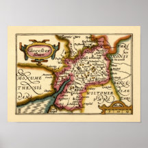 "Glocestershire" Gloucestershire County Map Posters