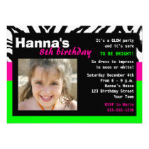 Glow Party Birthday Invitation Zebra Pink Green invitations