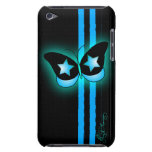 Glowing Blue Black Butterfly & Stripes On Black Barely There Ipod Case