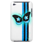 Glowing Blue & Black Butterfly & Stripes On White Barely There Ipod Cases