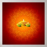 Glowing Diwali Lamps On Fire Mandala Print