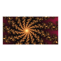 Glowing Golden Fractal Explosion on Burgundy Photo Card Template