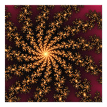 Glowing Golden Fractal Explosion on Burgundy Photographic Print