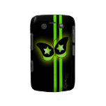 Glowing Green & Black Butterfly & Stripes On Black Blackberry Case