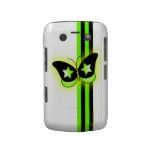 Glowing Green & Black Butterfly & Stripes On White Blackberry Bold Cover