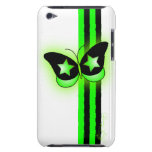 Glowing Green & Black Butterfly & Stripes On White Barely There Ipod Cases