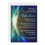 Glowing Neon Stars Bar Mitzvah Invitation blue