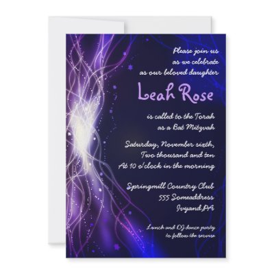 Glowing Neon Stars Bat Mitzvah Invitation purple by Marlalove73