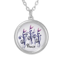 'Glowing Peace Flowers' Navy Necklaces