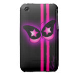 Glowing Pink & Black Butterfly & Stripes On Black Iphone 3 Cases