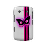 Glowing Pink & Black Butterfly & Stripes On White Blackberry Case