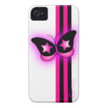 Glowing Pink & Black Butterfly & Stripes On White Iphone 4 Case