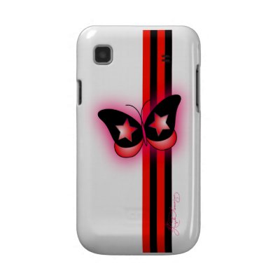 Glowing Red & Black Butterfly & Stripes On White Samsung Galaxy S Case by TrixieTeddy